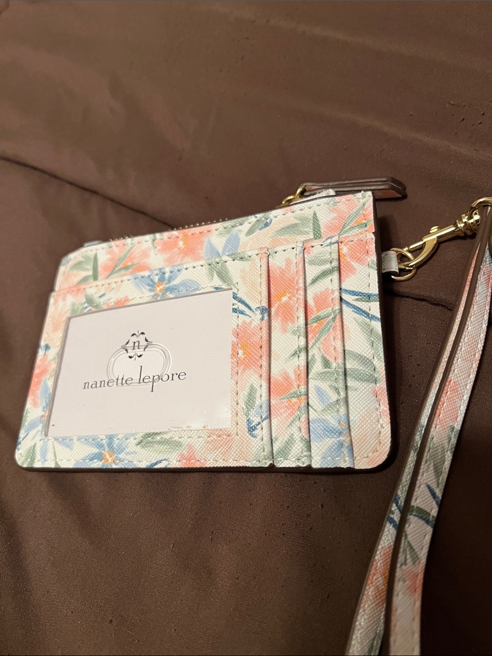 Nanette Lepore floral wristlet pouch in pastel peach, blue & green - Picture 3 of 6